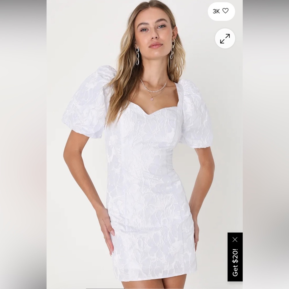 Lulu's White Puff-Sleeve Mini Dress